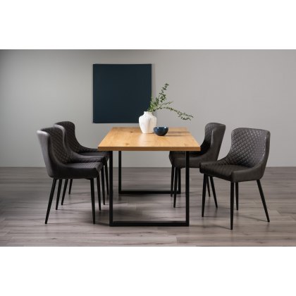 Ramsay U Leg Oak Effect 6 Seater Dining Table & 4 Cezanne Chairs in Dark Grey Faux Leather with Black Legs