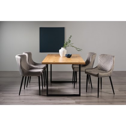 Ramsay U Leg Oak Effect 6 Seater Dining Table & 4 Cezanne Chairs in Grey Velvet Fabric with Black Legs