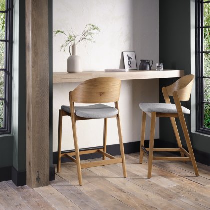 Astra Rustic Oak Bar Stool in Grey Fabric - Single