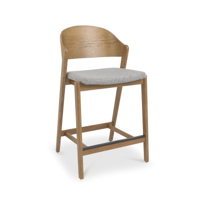 Astra Rustic Oak Bar Stool in Grey Fabric - Single