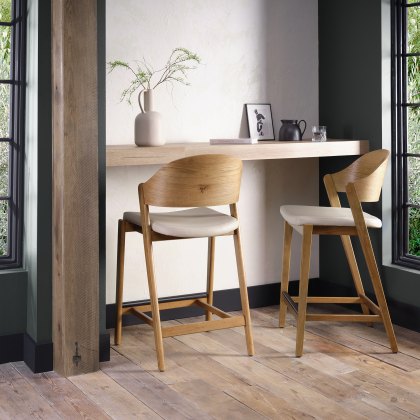 Astra Rustic Oak Bar Stool in Ivory Bonded Leather - Single