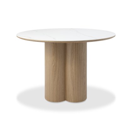 Warren Matt White Ceramic 4 Seater Table with Oak Veneer Pedestal