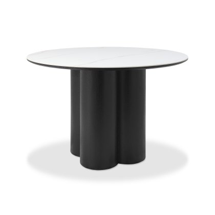 Warren Matt White Ceramic 4 Seater Table with Black Oak Veneer Pedestal