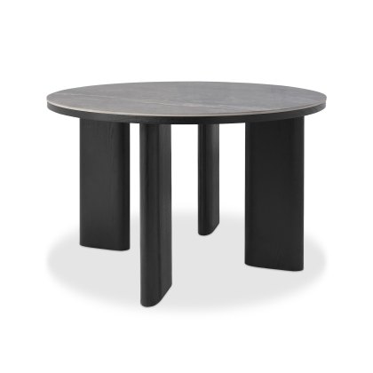 Carmen Gloss Grey Ceramic 4 Seater Dining Table with Black Oak Veneer Legs