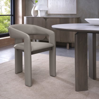 Nova Grey Oiled Oak Upholstered Chair - Grey Bonded Leather