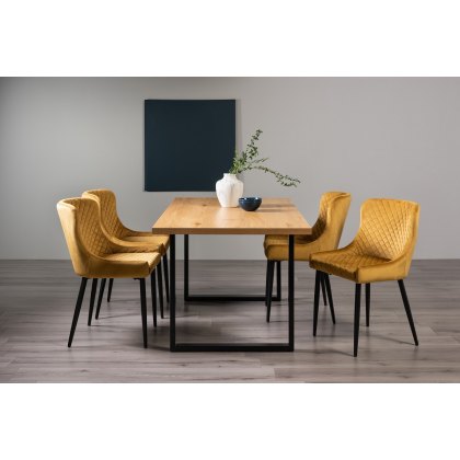 Ramsay U Leg Oak Effect 6 Seater Dining Table & 4 Cezanne Chairs in Mustard Velvet Fabric Chair with Black Legs