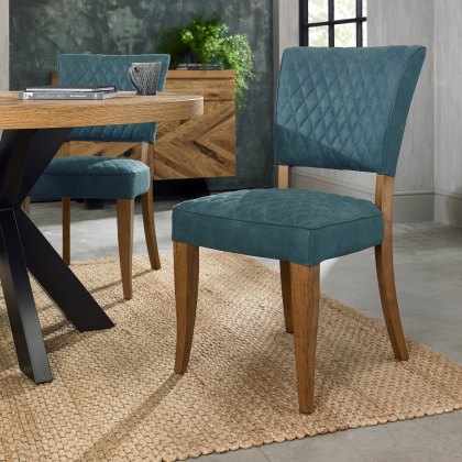Constable Rustic Oak Dining Chairs in Azure Velvet Fabric