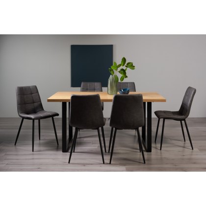 Ramsay U Leg Oak Effect 6 Seater Dining Table & 6 Mondrian Dark Grey Faux Leather Chairs