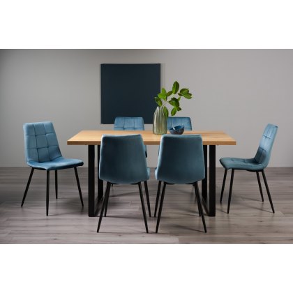 Ramsay U Leg Oak Effect 6 Seater Dining Table & 6 Mondrian Petrol Blue Velvet Fabric  Chairs