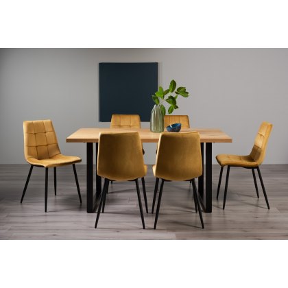 Ramsay U Leg Oak Effect 6 Seater Dining Table & 6 Mondrian Mustard Velvet Fabric Chairs