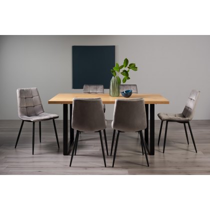 Ramsay U Leg Oak Effect 6 Seater Dining Table & 6 Mondrian Grey Velvet Fabric Chairs