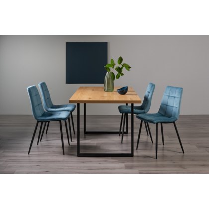 Ramsay U Leg Oak Effect 6 Seater Dining Table & 4 Mondrian Petrol Blue Velvet Fabric Chairs