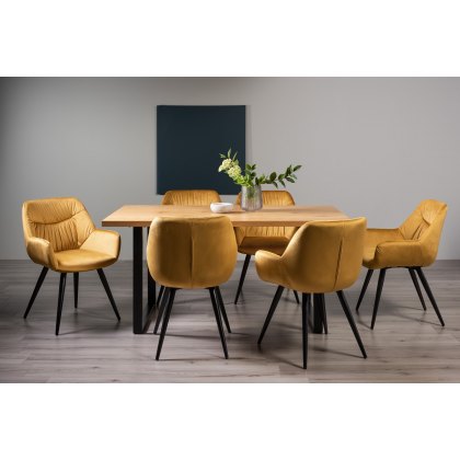 Ramsay U Leg Oak Effect 6 Seater Dining Table & 6 Dali Mustard Velvet Fabric Chairs