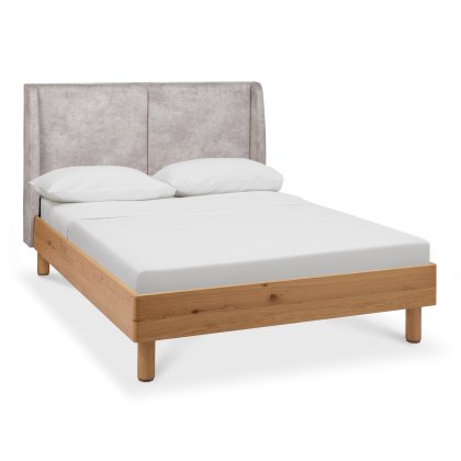Astra Knotty Oak & Weathered Oak Pearl Velvet Fabric King Bed Frame 150cm