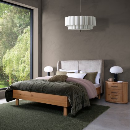 Astra Knotty Oak & Weathered Oak Pearl Velvet Fabric King Bed Frame 150cm