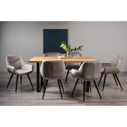 Ramsay U Leg Oak Effect 6 Seater Dining Table & 6 Dali Grey Velvet Fabric Chairs