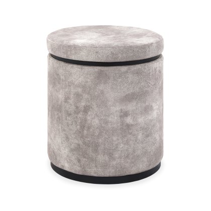 Astra Knotty Oak & Weathered Oak Storage Stool - Pearl Velvet Fabric