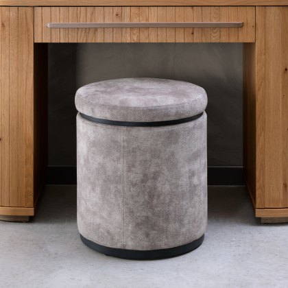 Astra Knotty Oak & Weathered Oak Storage Stool - Pearl Velvet Fabric