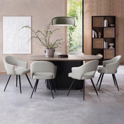 Jorge Grey Oak Oval Dining Table with a Black Pedestal