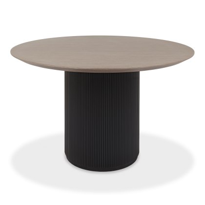 Jorge Grey Oak Round Dining Table with a Black Pedestal