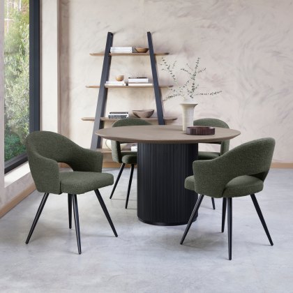 Jorge Grey Oak Round Dining Table with a Black Pedestal
