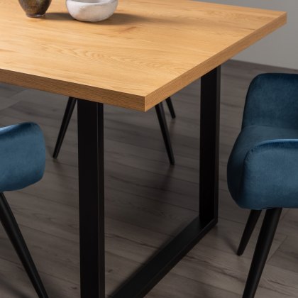 Ramsay U Leg Oak Effect 6 Seater Dining Table & 4 Dali Petrol Blue Velvet Fabric Chairs