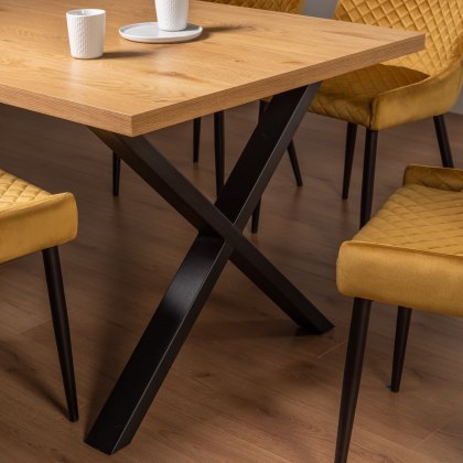 Ramsay X Leg Oak Effect 6 Seater Dining Table & 6 Cezanne Chairs in Mustard Velvet Fabric with Black Legs