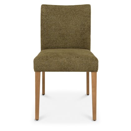 Alto - Rustic Oak Dining Chair in Green Fabric (Pair)