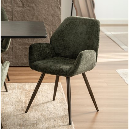 Zoran - Dining Chair in Green Chenille Fabric (Pair) Zoran - Dining Chair in Green Chenille Fabric (Pair)