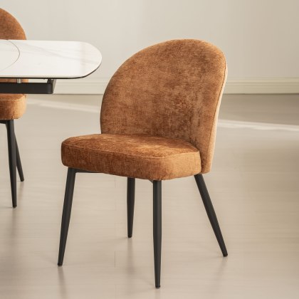 Cleo - Dining Chair in Orange Chenille Fabric (Pair) Cleo - Dining Chair in Orange Chenille Fabric (Pair)