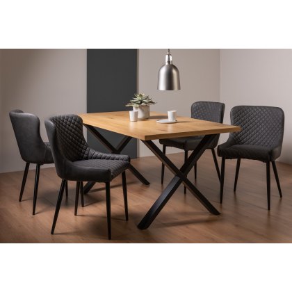 Ramsay X Leg Oak Effect 6 Seater Dining Table & 4 Cezanne Chairs in Dark Grey Faux Leather with Black Legs