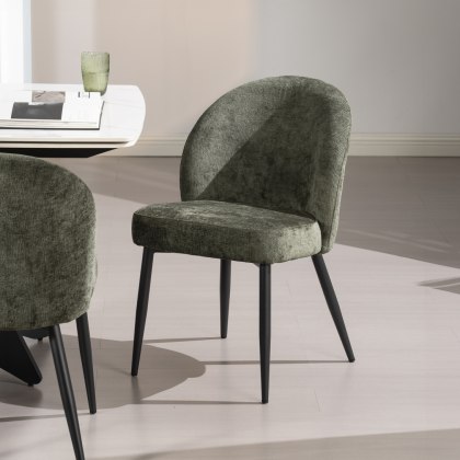 Cleo - Dining Chair in Green Chenille Fabric (Pair) Cleo - Dining Chair in Green Chenille Fabric (Pair)