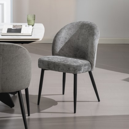 Cleo - Dining Chair in Grey Chenille Fabric (Pair) Cleo - Dining Chair in Grey Chenille Fabric (Pair)