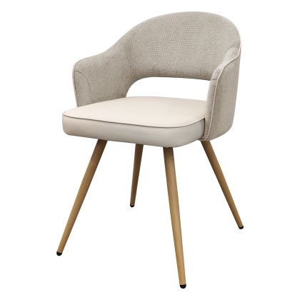 Hanson - Dining Chair in Beige Fabric & Ivory Faux Leather (Pair)