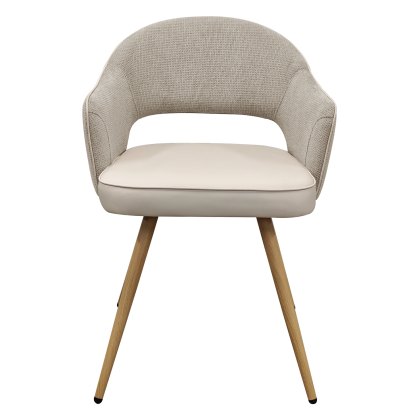 Hanson - Dining Chair in Beige Fabric & Ivory Faux Leather (Pair)