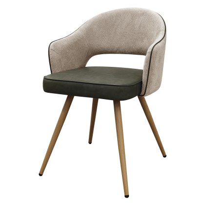 Hanson - Dining Chair in Beige Fabric & Olive Faux Leather (Pair)