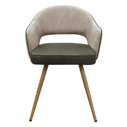 Hanson - Dining Chair in Beige Fabric & Olive Faux Leather (Pair)