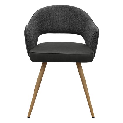 Hanson - Dining Chair in Grey Fabric & Dark Grey Faux Leather (Pair)