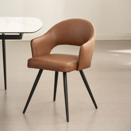 Sterling - Dining Chair in Tan Faux Leather (Pair) Sterling - Dining Chair in Tan Faux Leather (Pair)