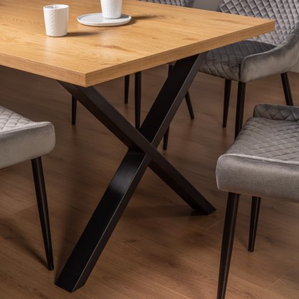 Ramsay X Leg Oak Effect 6 Seater Dining Table & 4 Cezanne Chairs in Grey Velvet Fabric with Black Legs