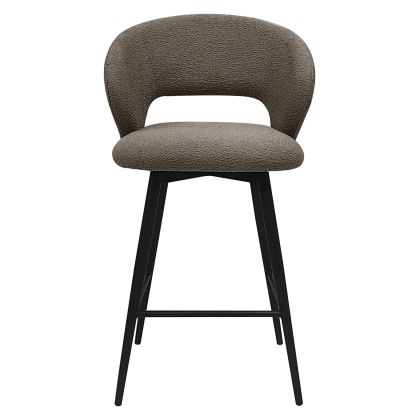 Stella - Swivel Bar Stool in Beige Boucle Fabric