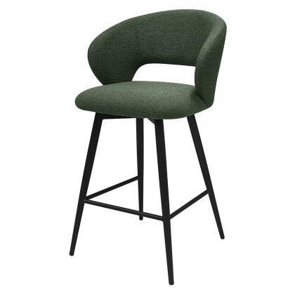 Stella - Swivel Bar Stool in Green Boucle Fabric