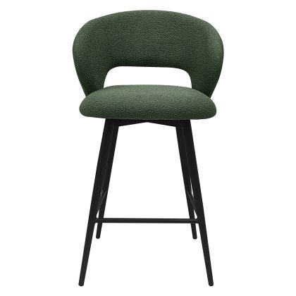 Stella - Swivel Bar Stool in Green Boucle Fabric