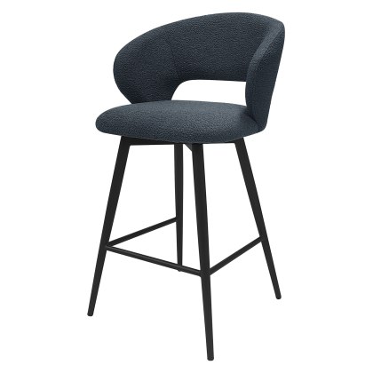 Stella - Swivel Bar Stool in Blue Boucle Fabric