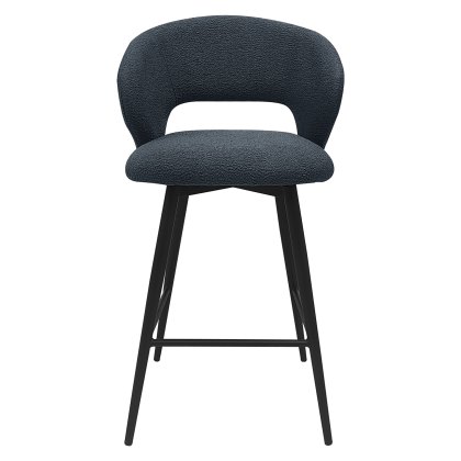Stella - Swivel Bar Stool in Blue Boucle Fabric