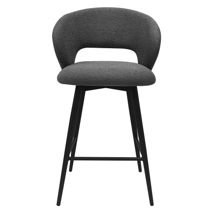 Stella - Swivel Bar Stool in Grey Boucle Fabric