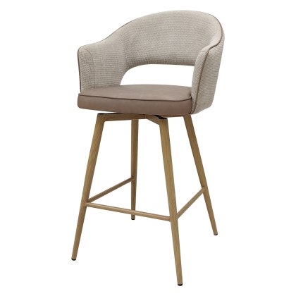 Hanson - Swivel Bar Stool in Beige Fabric & Taupe Faux Leather