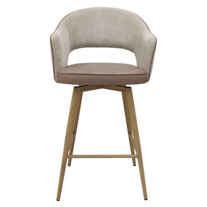 Hanson - Swivel Bar Stool in Beige Fabric & Taupe Faux Leather