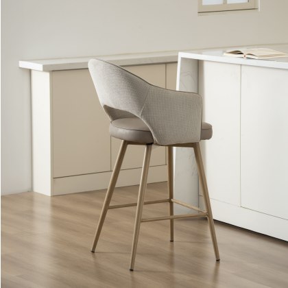 Hanson - Swivel Bar Stool in Beige Fabric & Taupe Faux Leather Hanson - Swivel Bar Stool in Beige Fabric & Taupe Faux Leather