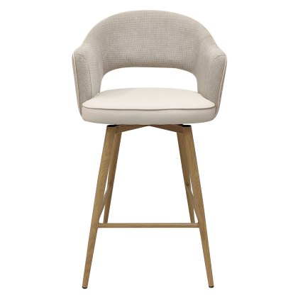 Hanson - Swivel Bar Stool in Beige Fabric & Ivory Faux Leather